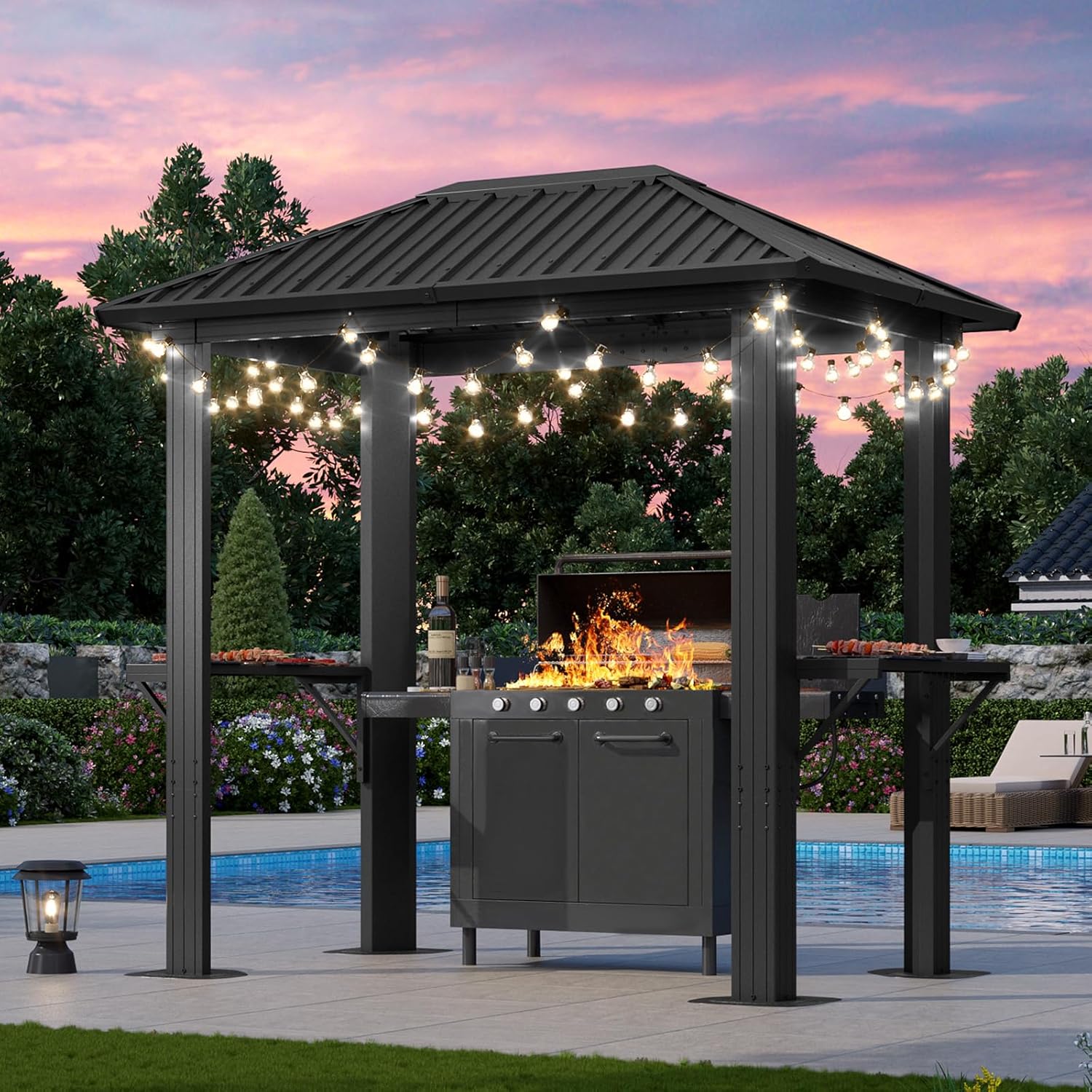 Aoxun Grill Hardtop Gazebo 5ftx8ft for Outdoor BBQ Parties