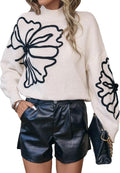 Verdusa Floral Mock Neck Long Sleeve Sweater Dressy Casual Cute