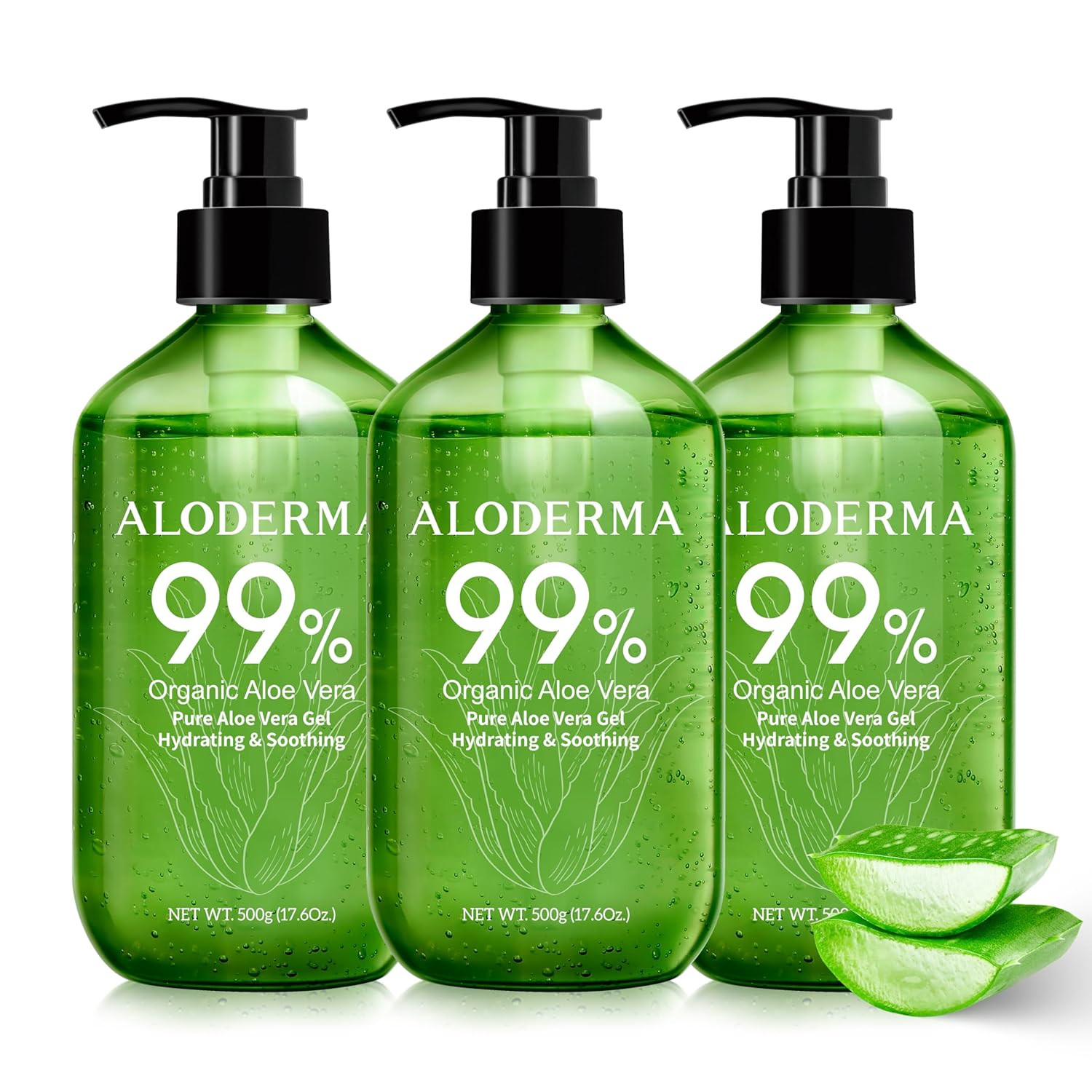 99% Organic Aloe Vera Gel for Skin and Hair Relief - 3-Pack