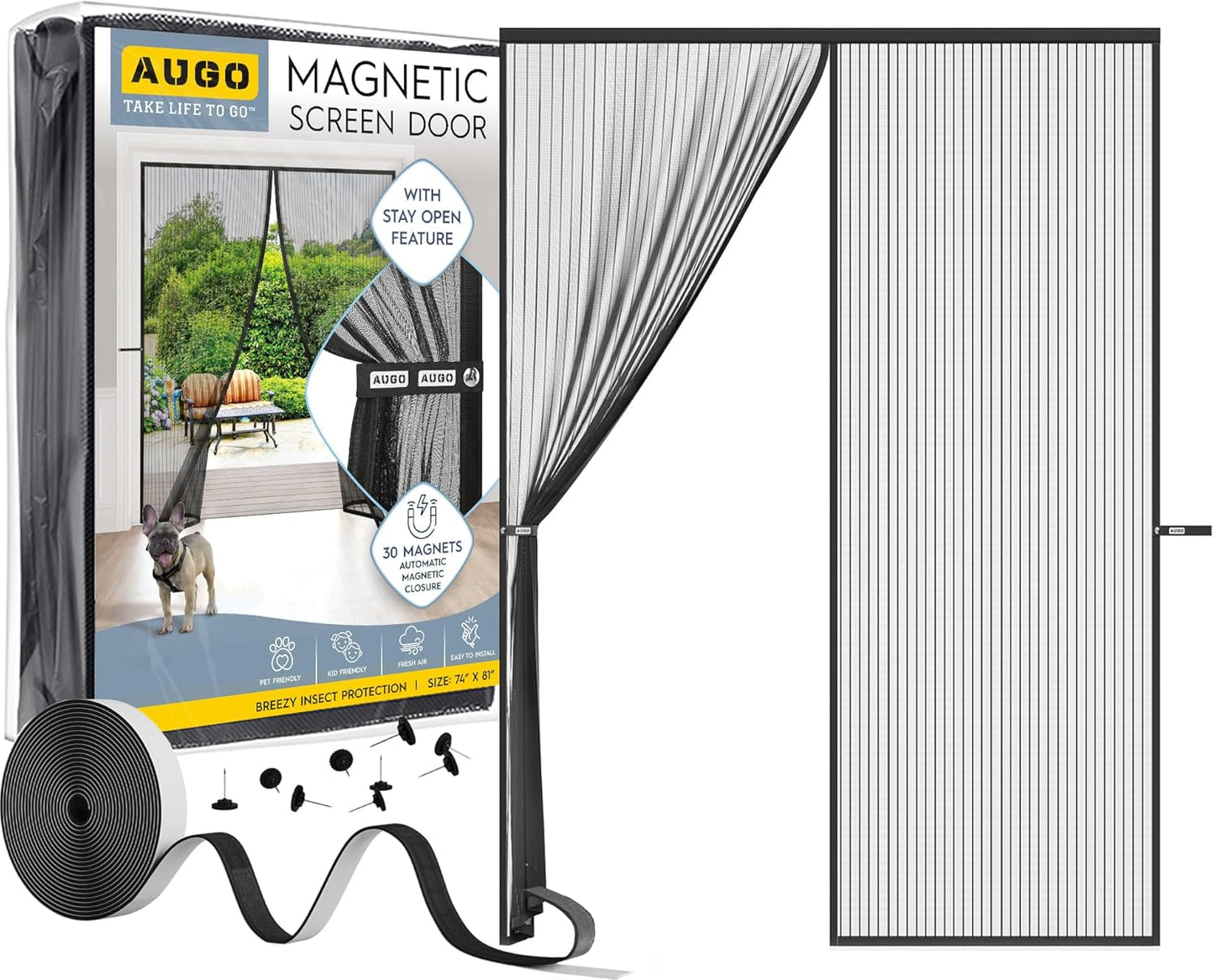 AUGO Magnetic Screen Door - Heavy Duty, Hands Free Bug Barrier