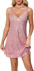 Women's Glitter Sequin Dress Spaghetti Strap V Neck Party Mini Dress