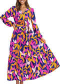 Womens Long Sleeve Wrap Ruffle Floral Maxi Dress - Flowy Boho