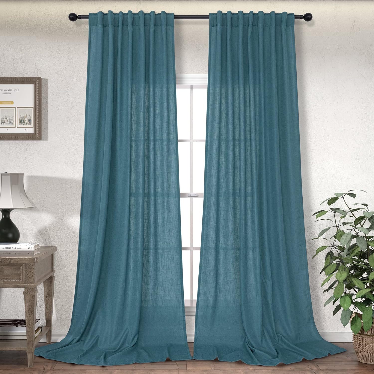Teal Blue Long Curtains 108 Inch Length for Living Room Decor