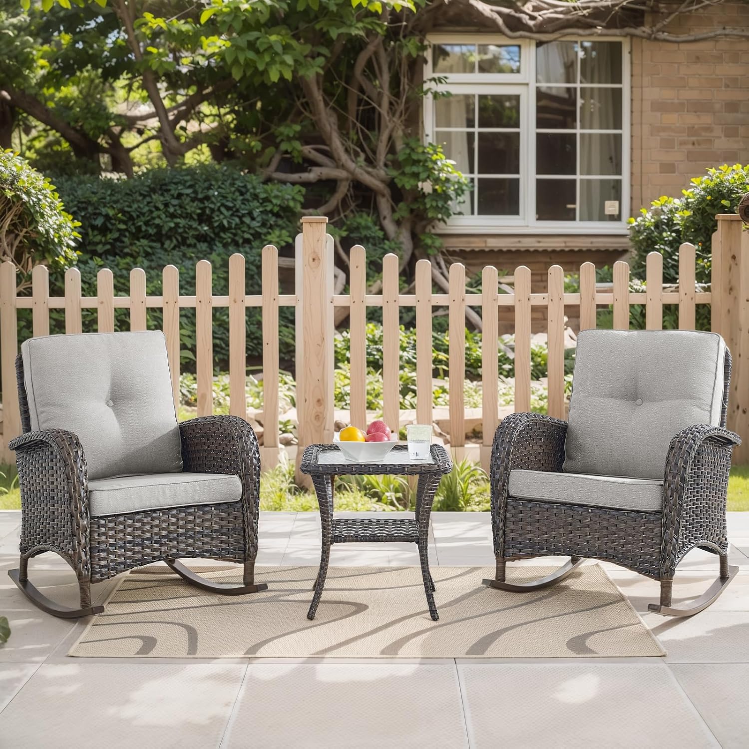 HUMMUH 3-Piece Outdoor Rocking Chairs Set for Ultimate Comfort
