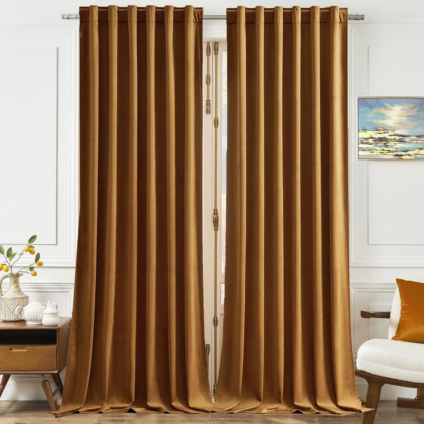 Timeper Luxury Gold Velvet Curtains - Light Blocking & Insulated