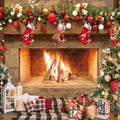 Christmas Photography Backdrop 8x8ft Fireplace Scene - Lifelike Print