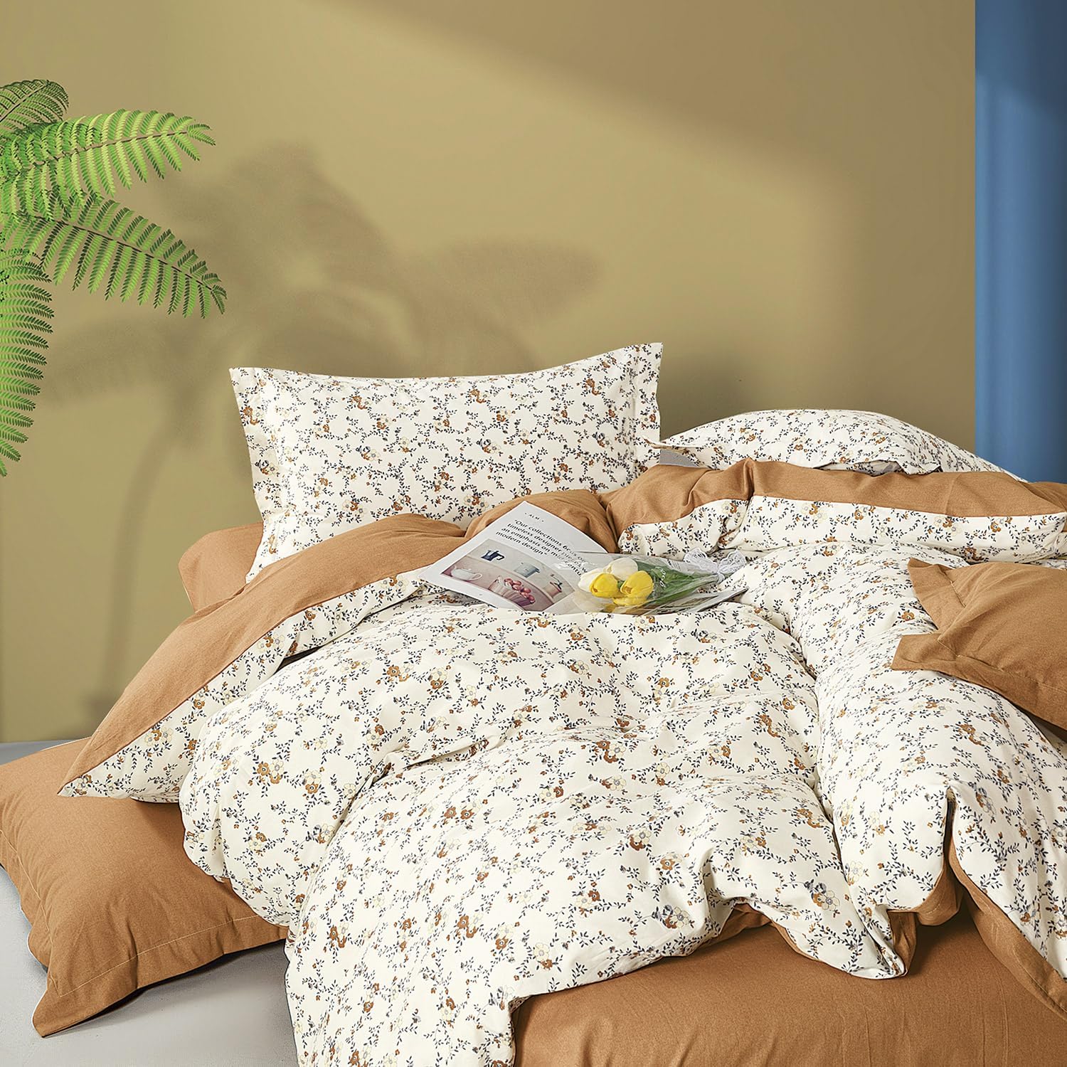 Burnt Orange Floral Cotton Comforter King Size for Cozy Bedrooms
