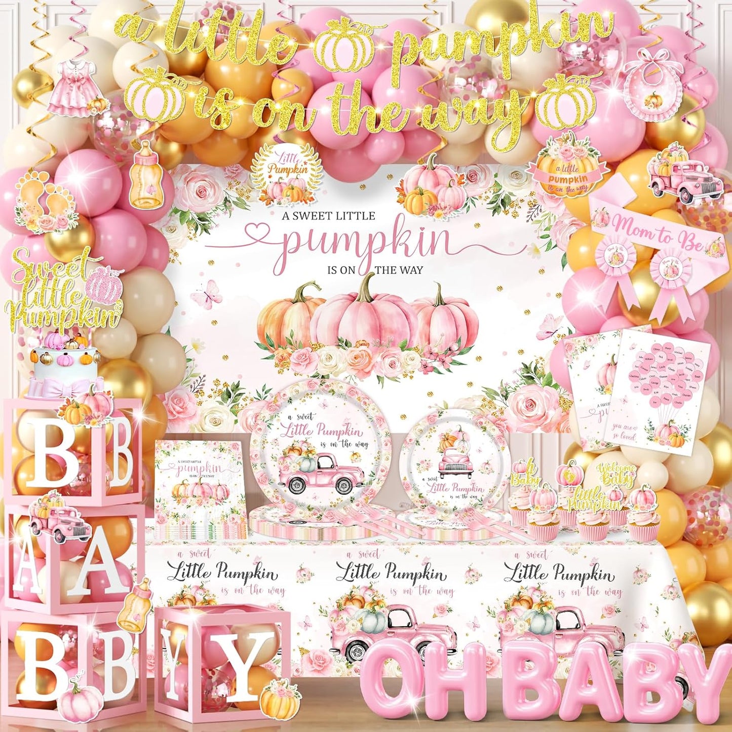 249pcs Little Pumpkin Baby Shower Decorations for Girls Party
