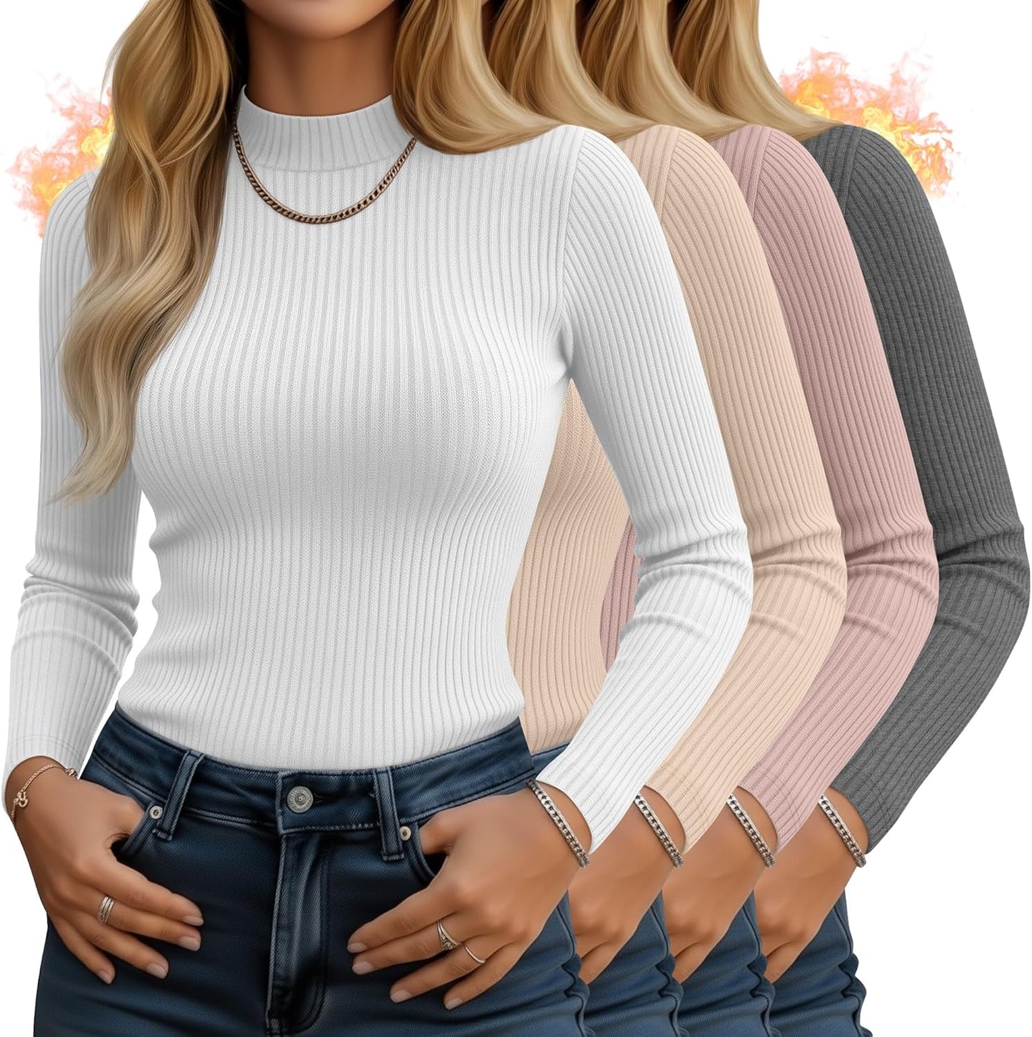 4 Pack Women's Mock Neck Long Sleeve Tops for Stylish Comfort