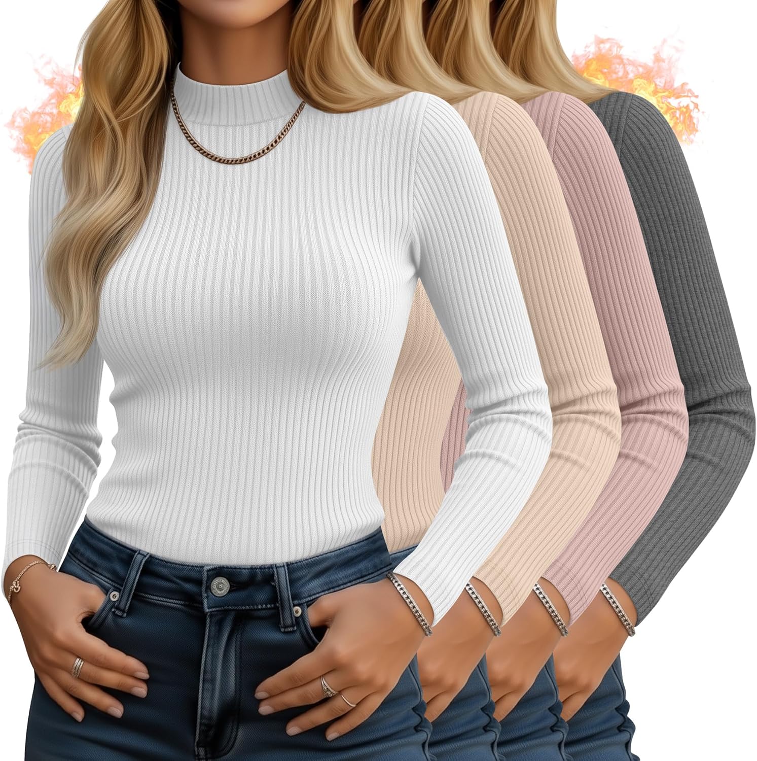 4 Pack Women's Mock Neck Long Sleeve Tops for Stylish Comfort