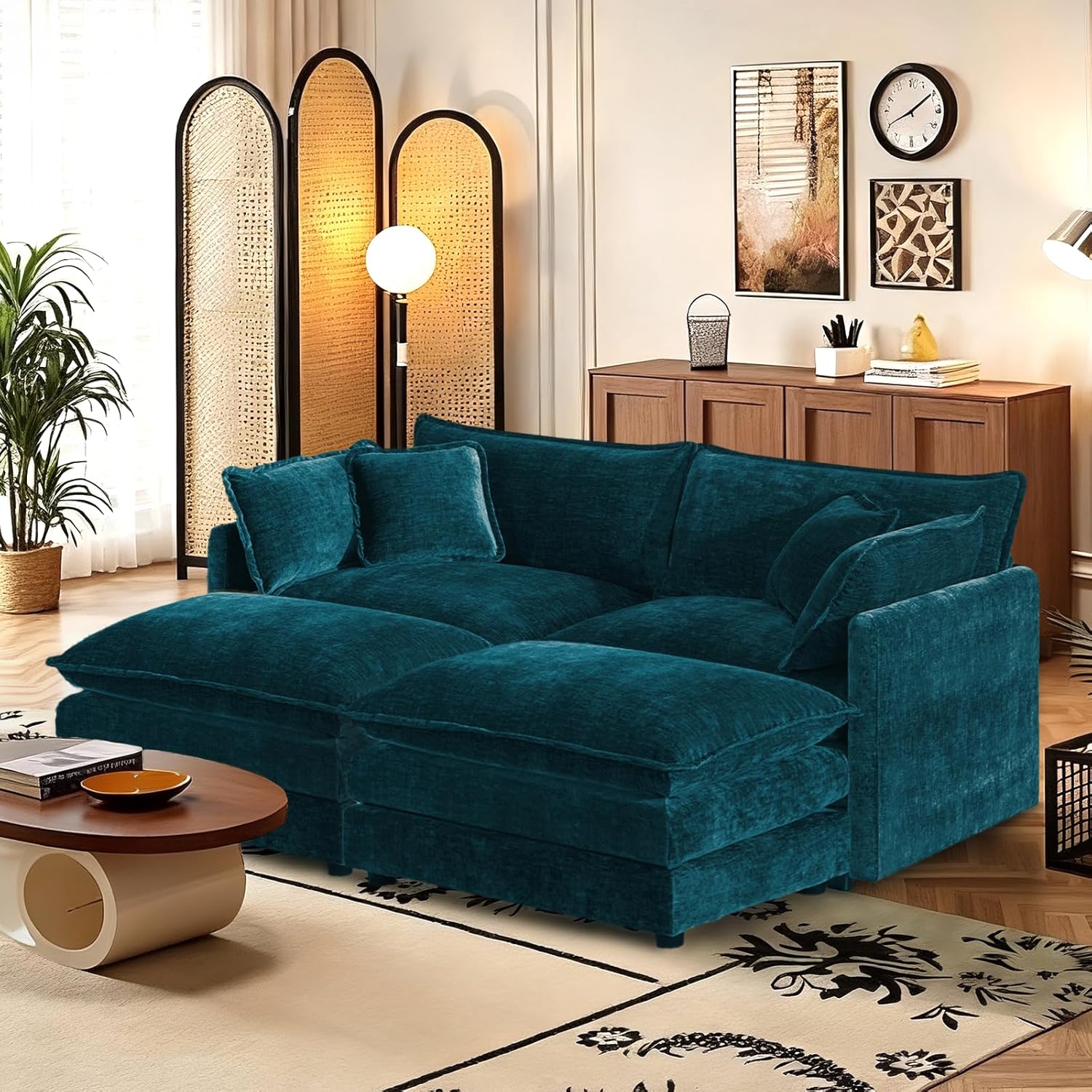 Chenille Modular Sectional Sofa with Ottoman for Living Room