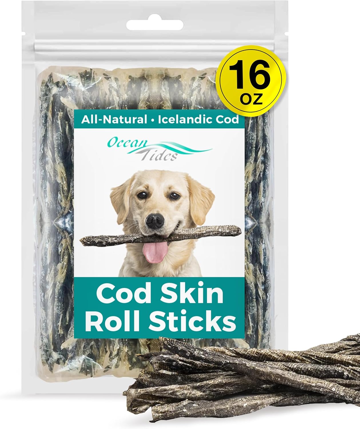 Ocean Tides Icelandic Cod Fish Skin Treats for Dogs and Cats