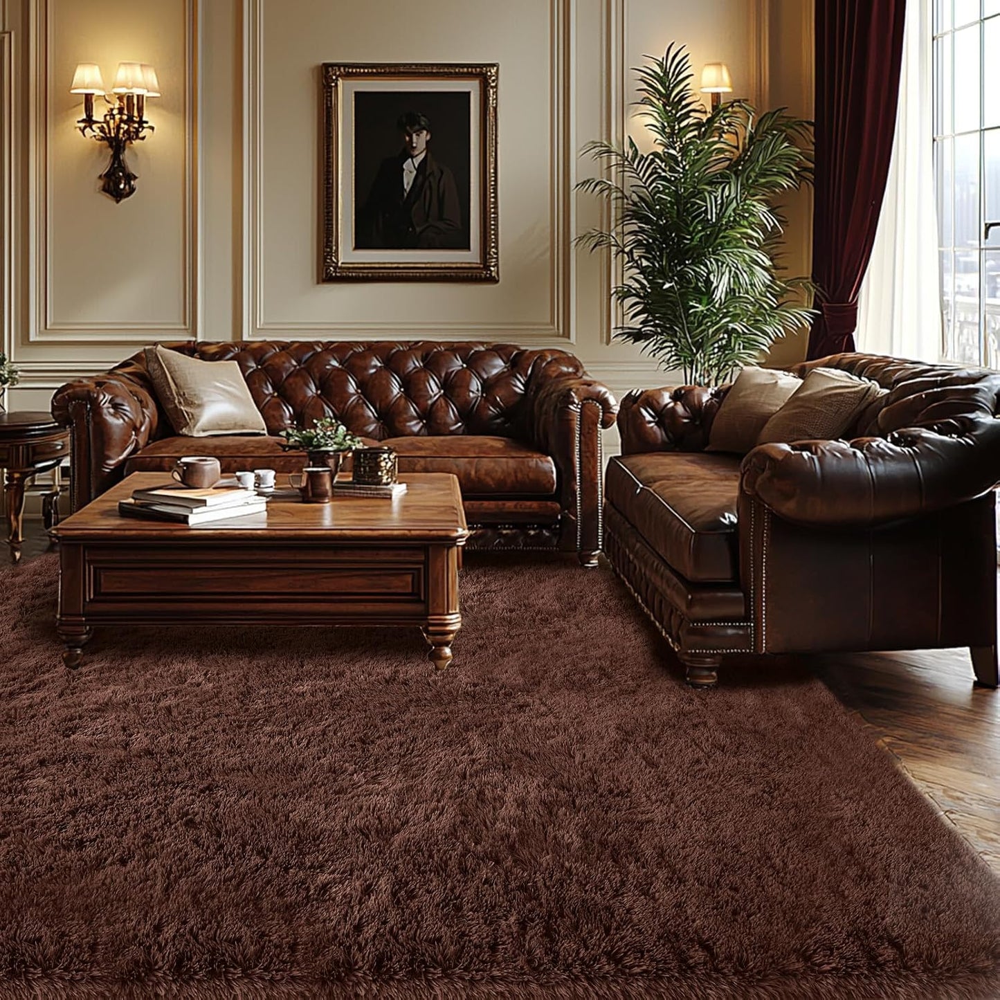 Brown Ultra Fluffy Non-Slip Area Rug for Living Room 8x10