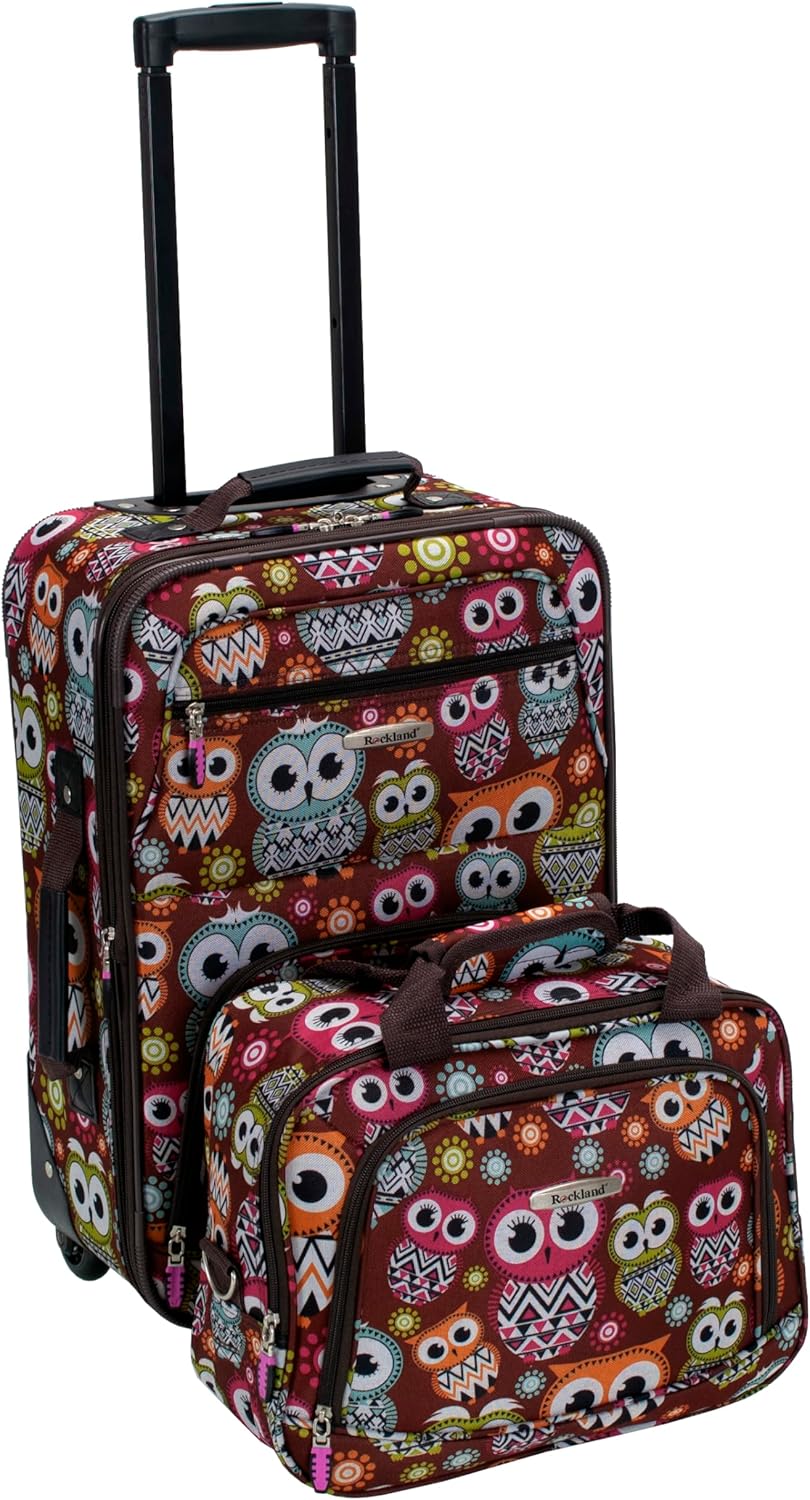 Rockland Fashion Softside Upright Luggage Set with Owl Design
