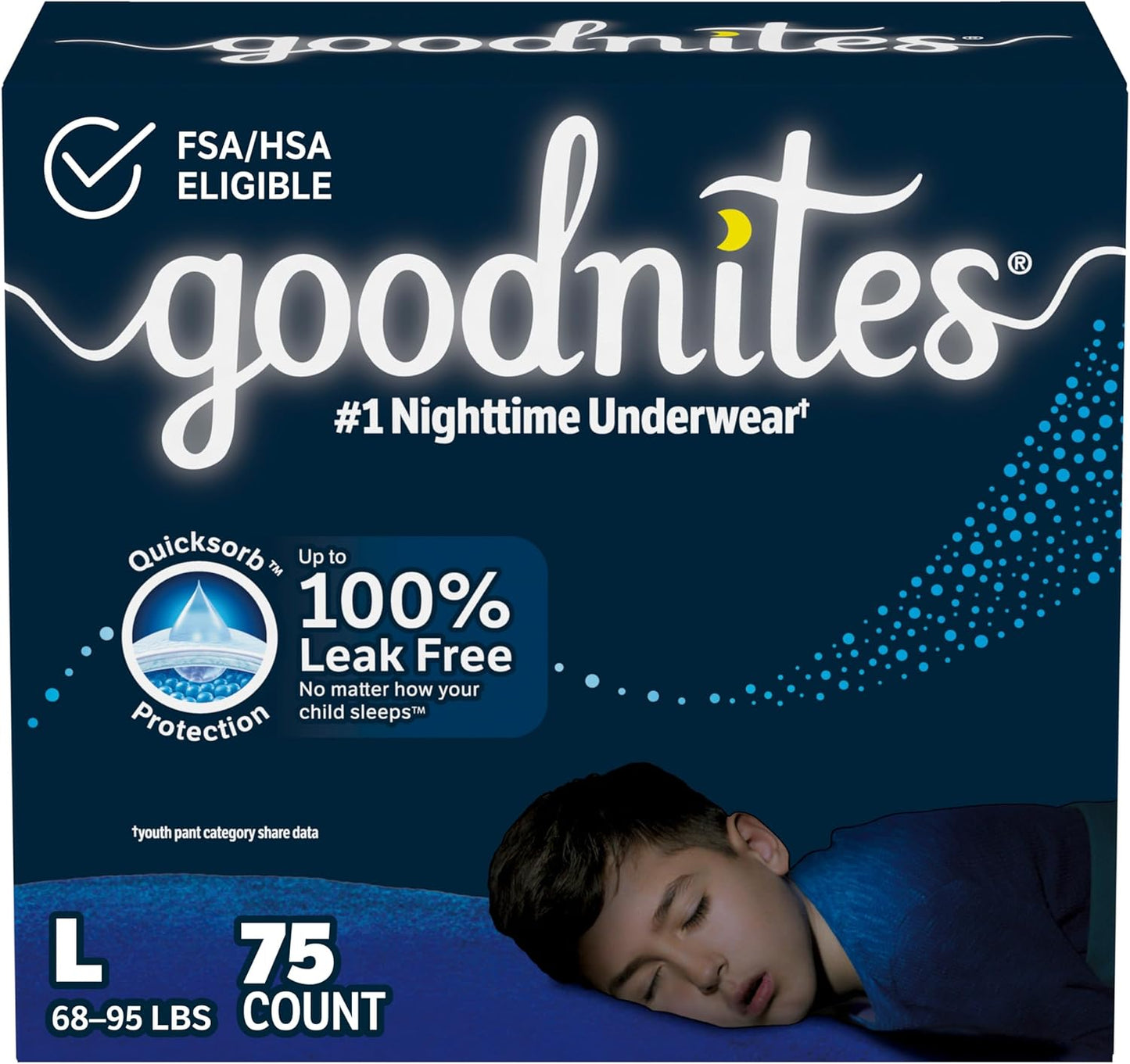 Goodnites Boys' Bedwetting Underwear, Large Size, 75 Ct