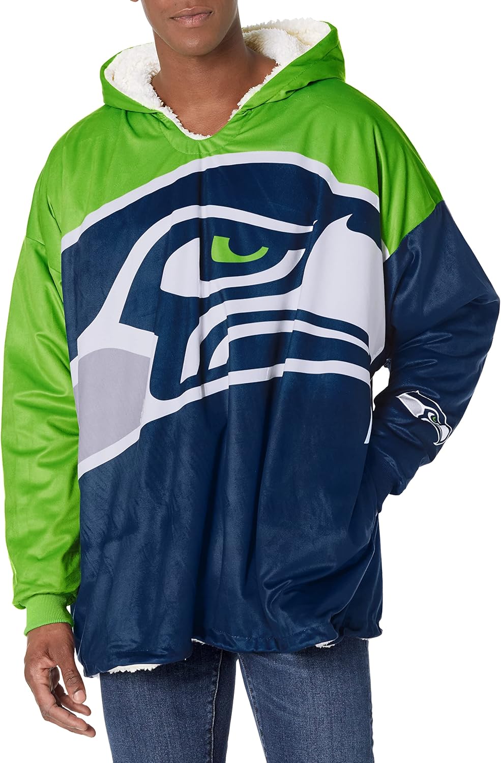 NFL Team Logo Reversible Oversized Sherpa Hoodie Sweatshirt