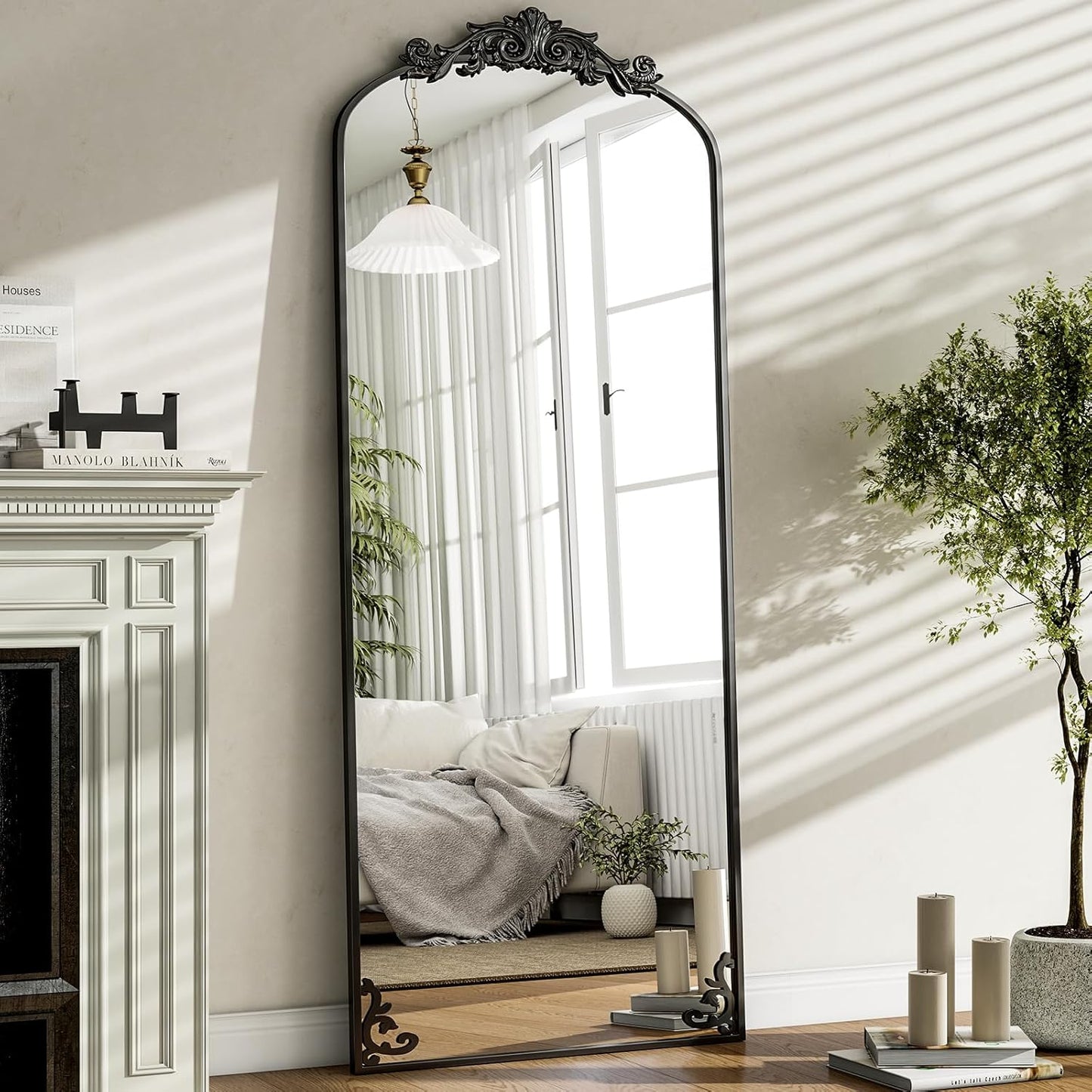 GLSLAND Vintage Full Length Mirror with Arched Design for Any Room