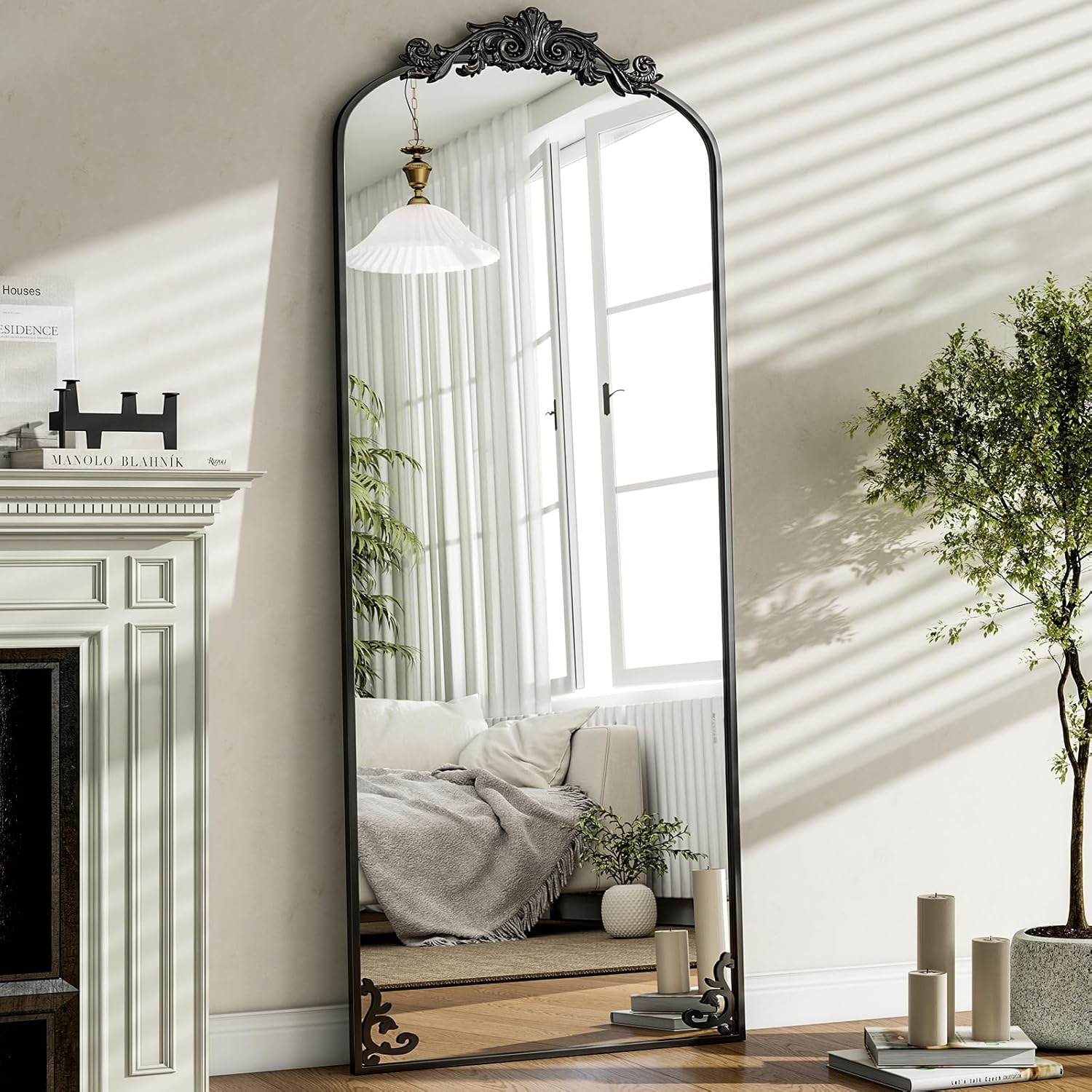 GLSLAND Vintage Full Length Mirror with Arched Design for Any Room