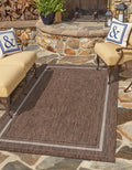 Outdoor Border Area Rug 7 ft 10 in x 10 ft Rectangle Brown/Ivory