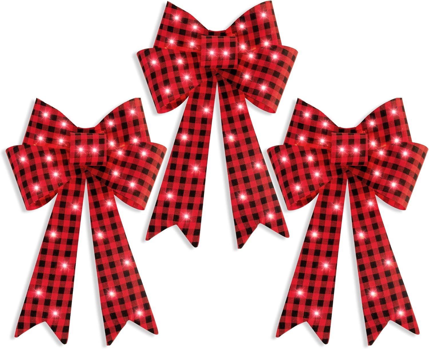 Lighted Christmas Bow Set of 3 with Timer and 8 Functions