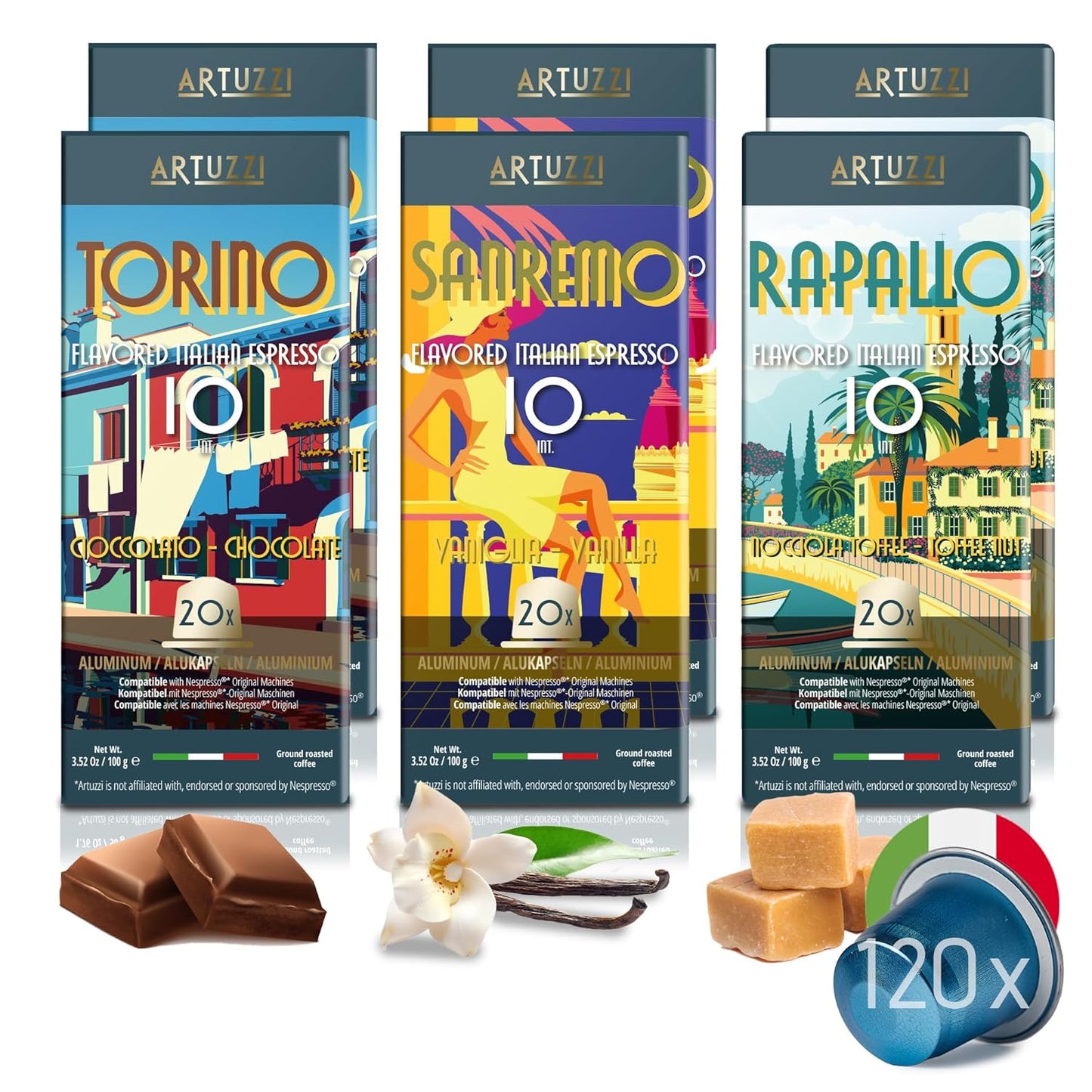 Artuzzi 120ct Espresso Pods Variety Pack for Nespresso Machines