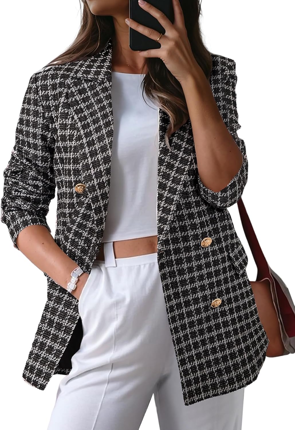 Stylish Womens Plaid Tweed Blazers for Casual and Work Wear