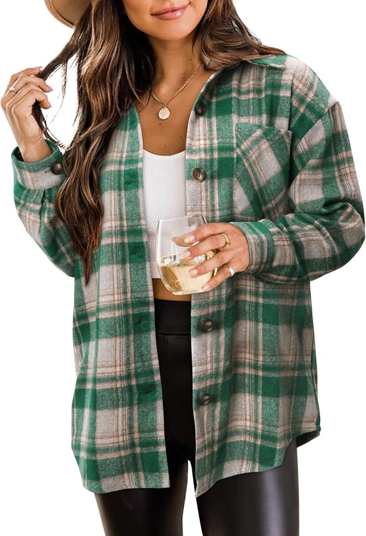 ZOLUCKY Womens Shackets Jacket Plus Size Long Sleeve Blouses