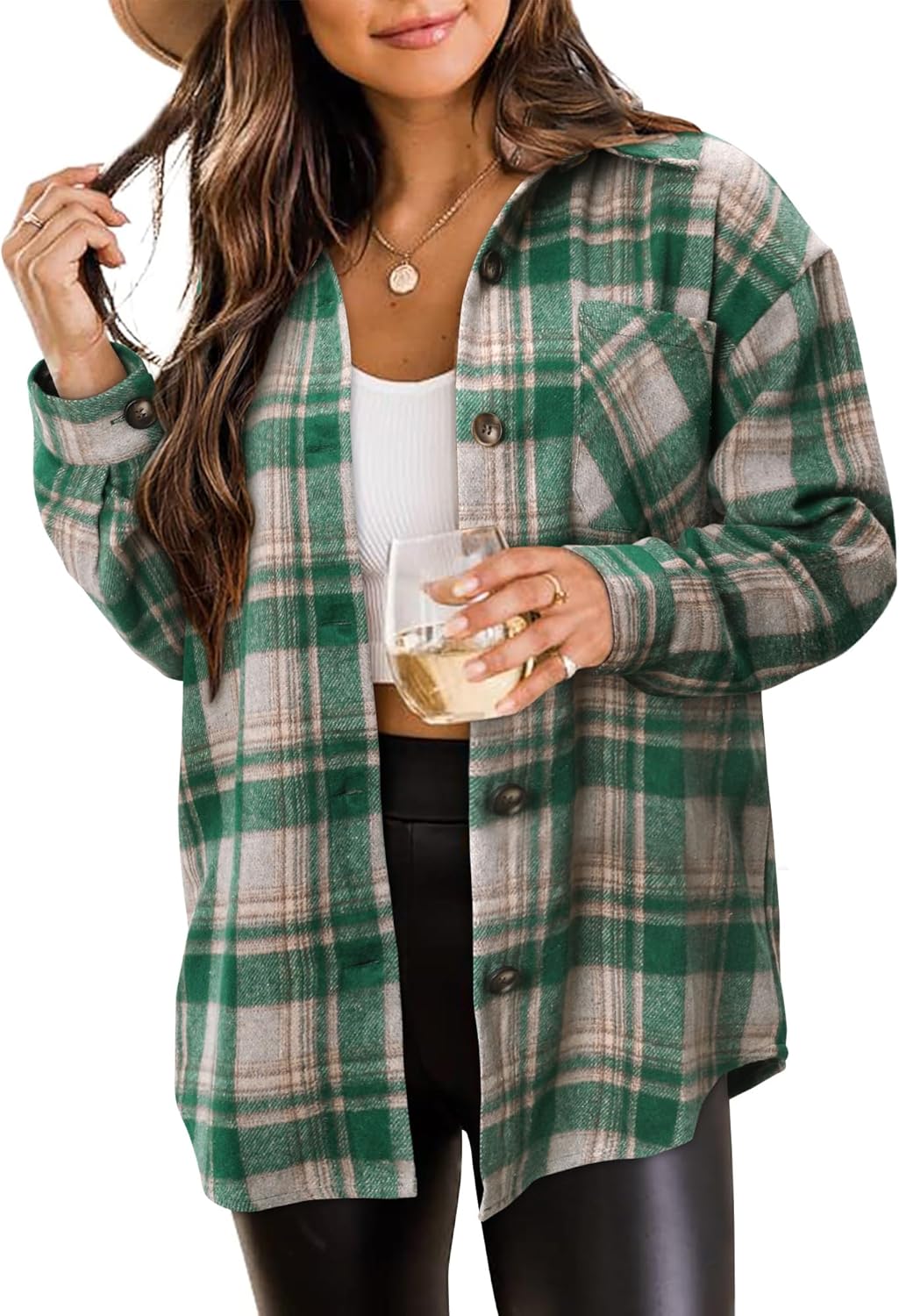 ZOLUCKY Womens Shackets Jacket Plus Size Long Sleeve Button Down