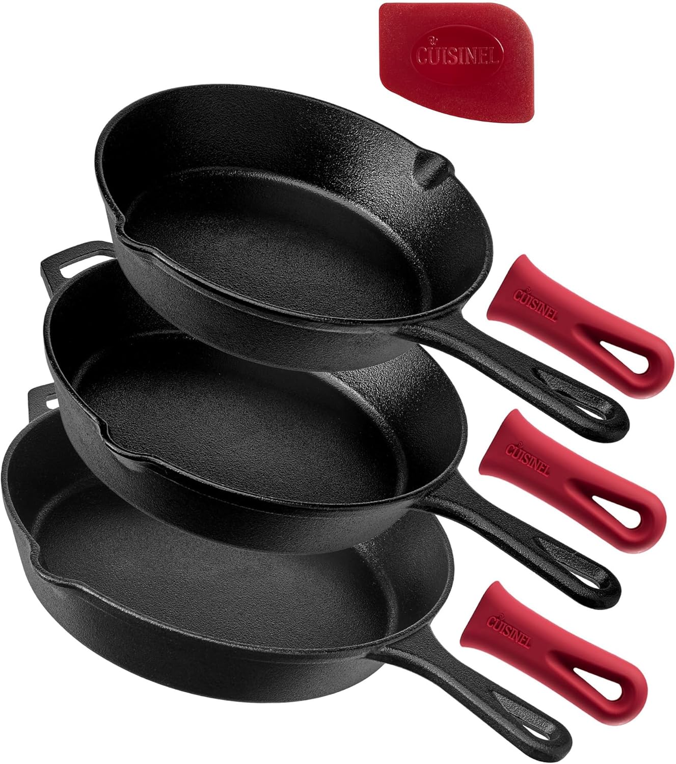 Cuisinel Cast Iron Skillets Set - Versatile 8, 10, 12 Inch Pans