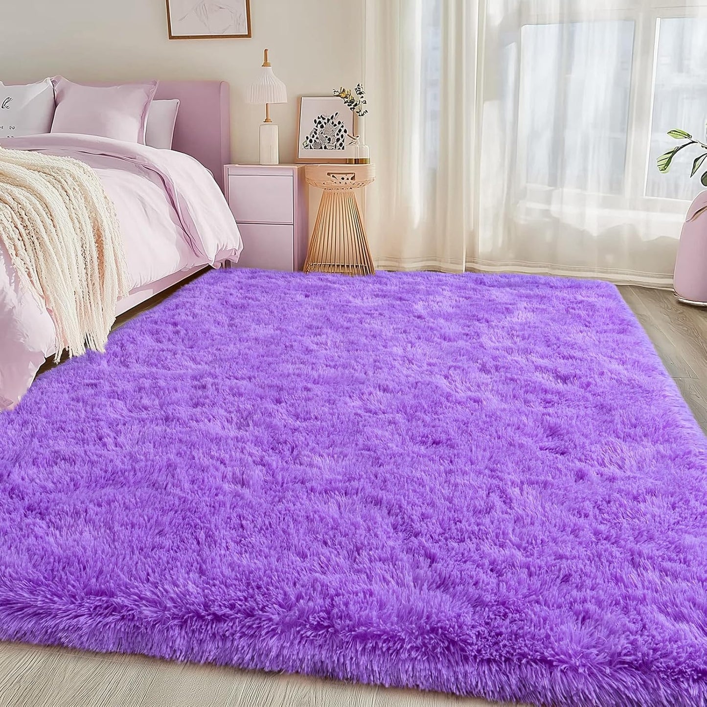 Fluffy Shag Rug 5x7 Purple Soft Plush Carpet for Home Decor
