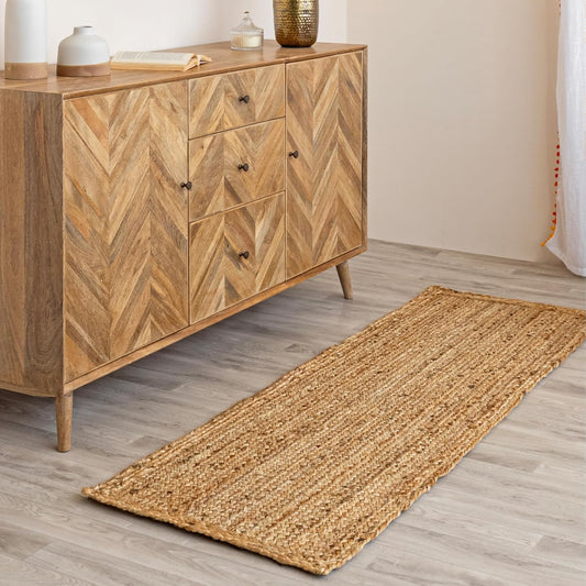 Handcrafted Woven Jute Runner Rug - Eco Friendly Vintage Decor