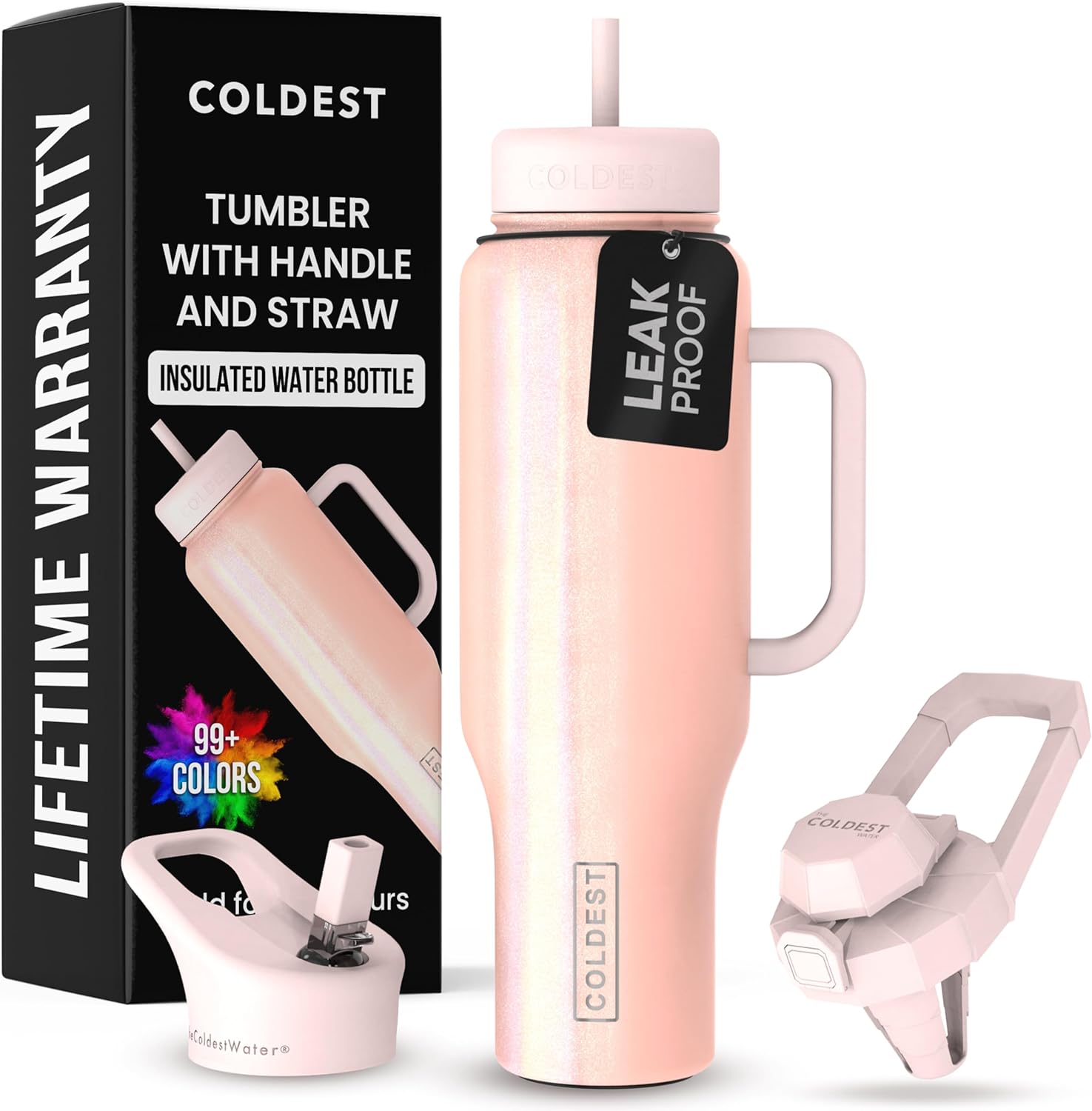 Coldest Tumbler with Handle and Straw - 46 oz Spill Proof Design