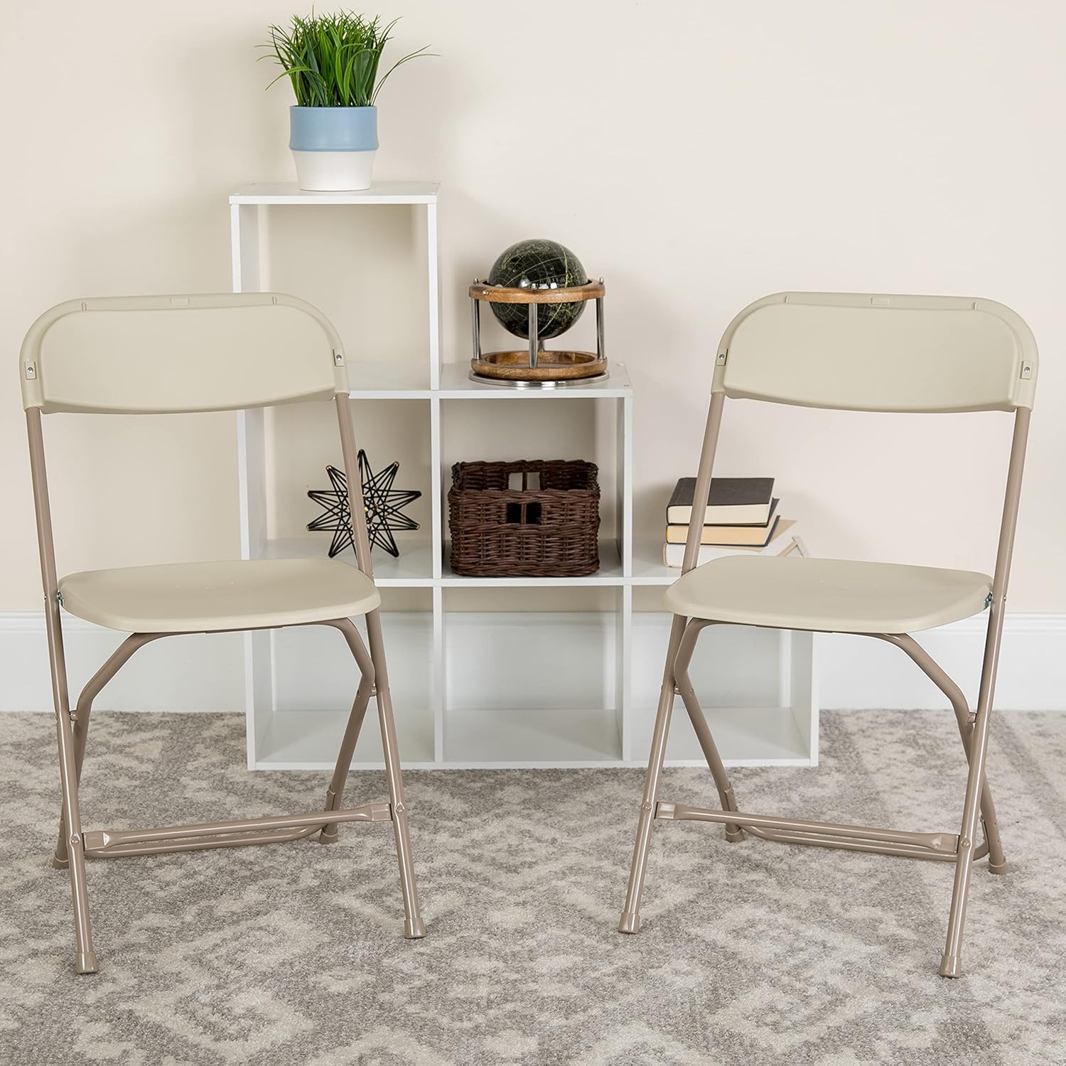Hercules Series Plastic Folding Chair Set - Lightweight Beige 4 Pack
