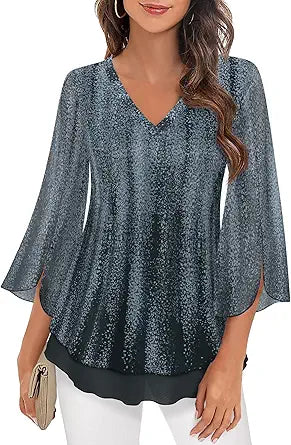 Stylish Floral 3/4 Sleeve Blouses for Women - Elegant Tunics