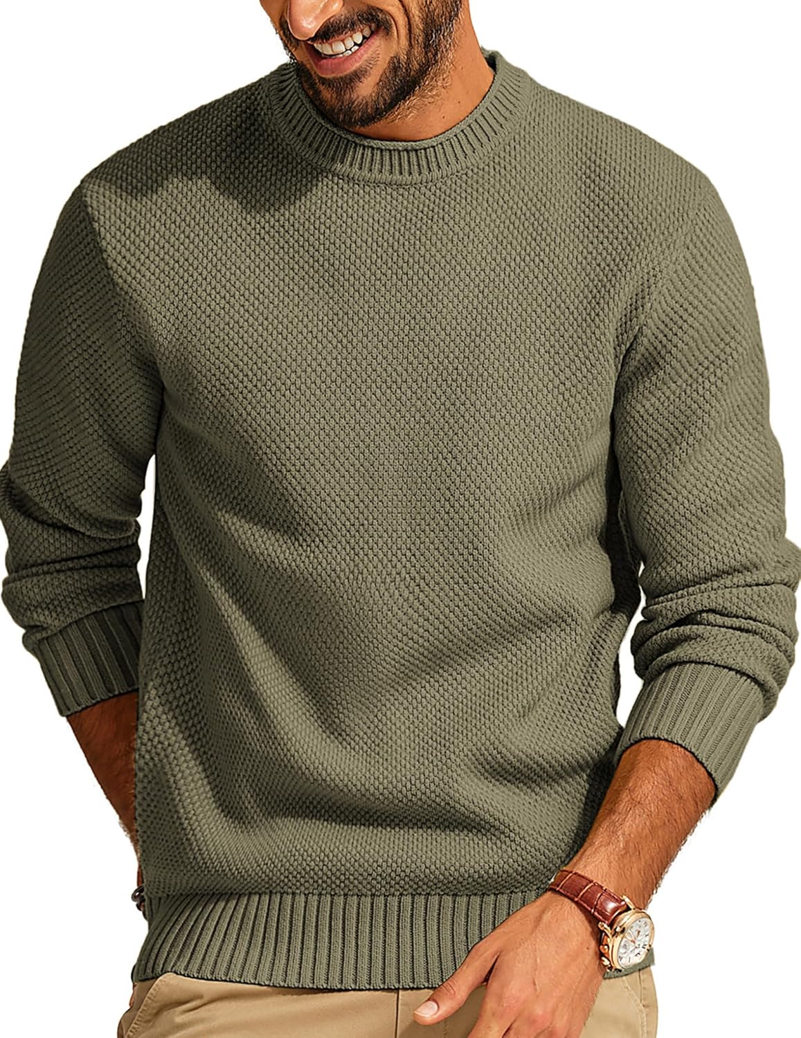 PJ PAUL JONES Mens Waffle Knit Crewneck Sweater for Comfort
