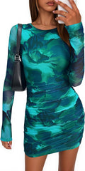 PRETTYGARDEN Tie Dye Long Sleeve Mini Dress - Flattering Bodycon Fit