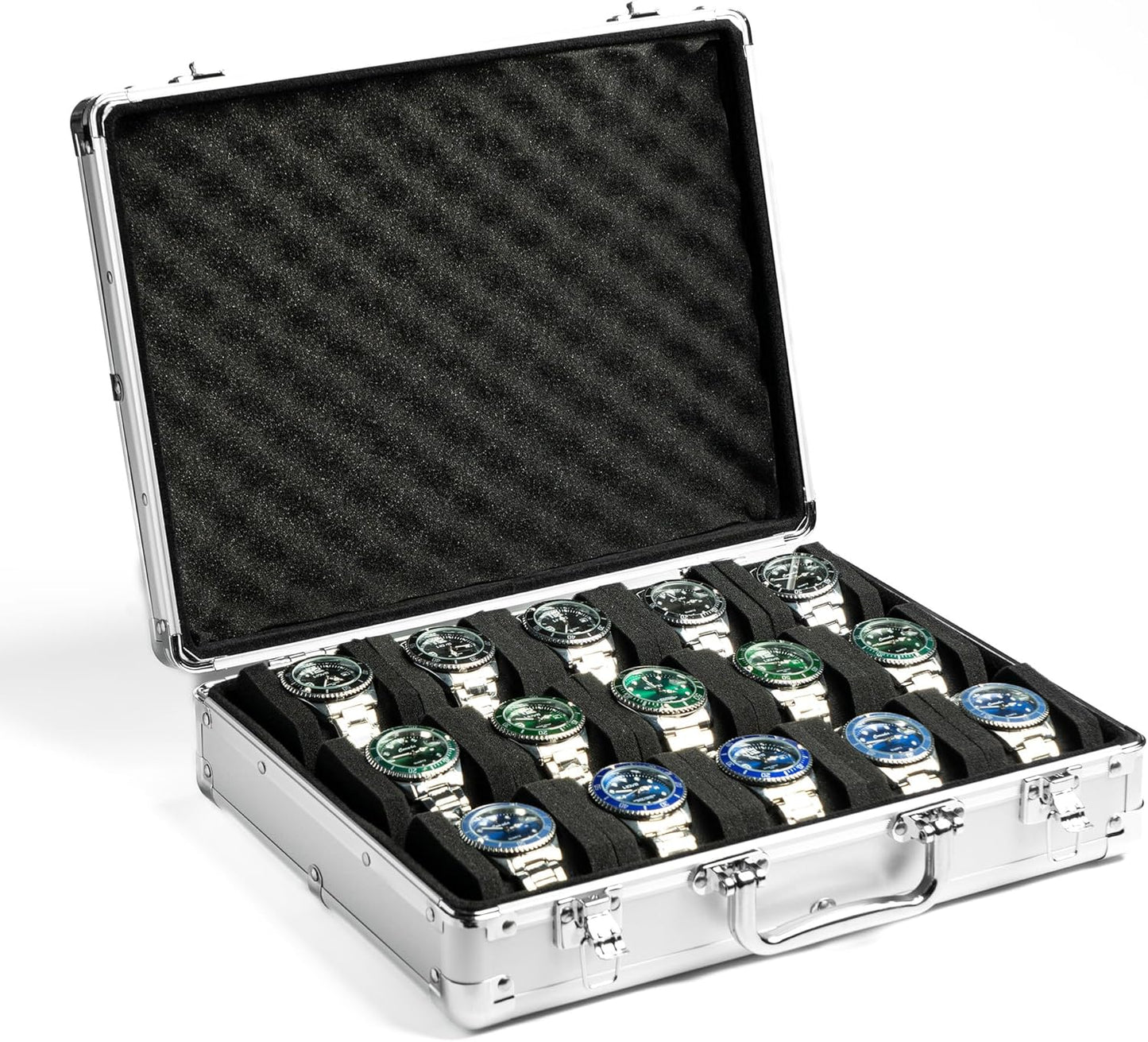 AUKURA 15-Slot Silver Aluminum Watch Organizer