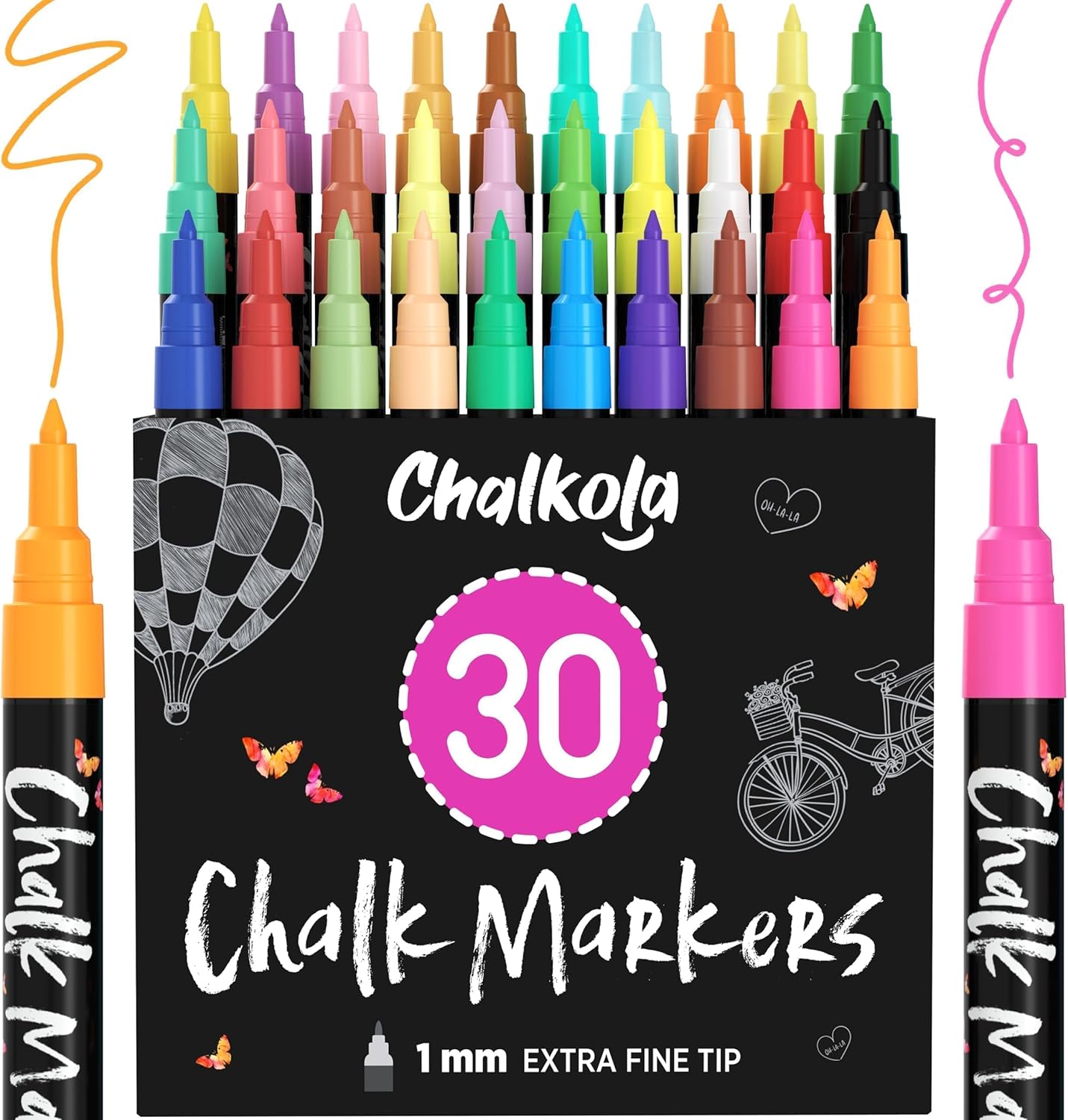 Extra Fine Tip Liquid Chalk Markers for Blackboard - 30 Pack