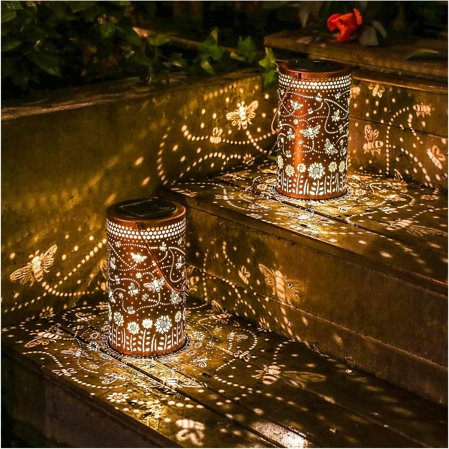 2 Pack Bee Outdoor Solar Hanging Lanterns for Garden Decor