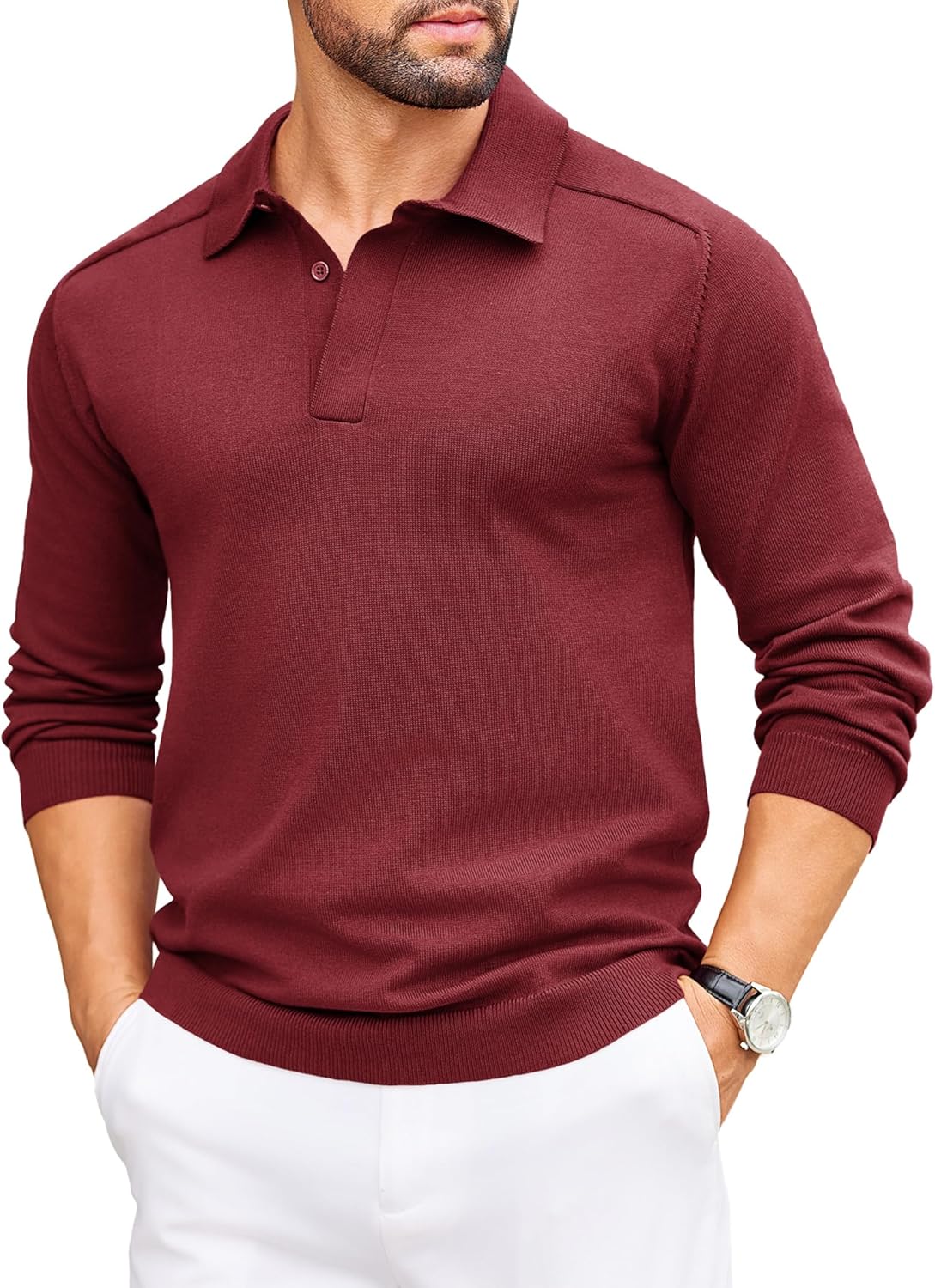 COOFANDY Mens Knit Polo Sweater for Stylish Comfort and Versatility