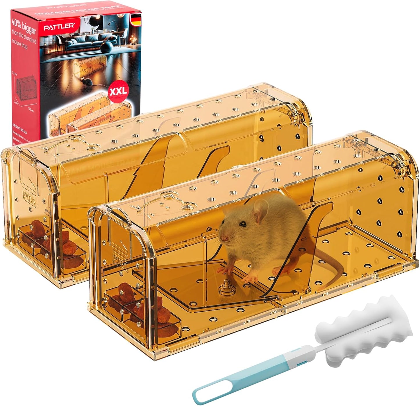 2 Pack Humane Mouse Traps | Reusable Live Catch | Indoor Outdoor | PATTLER