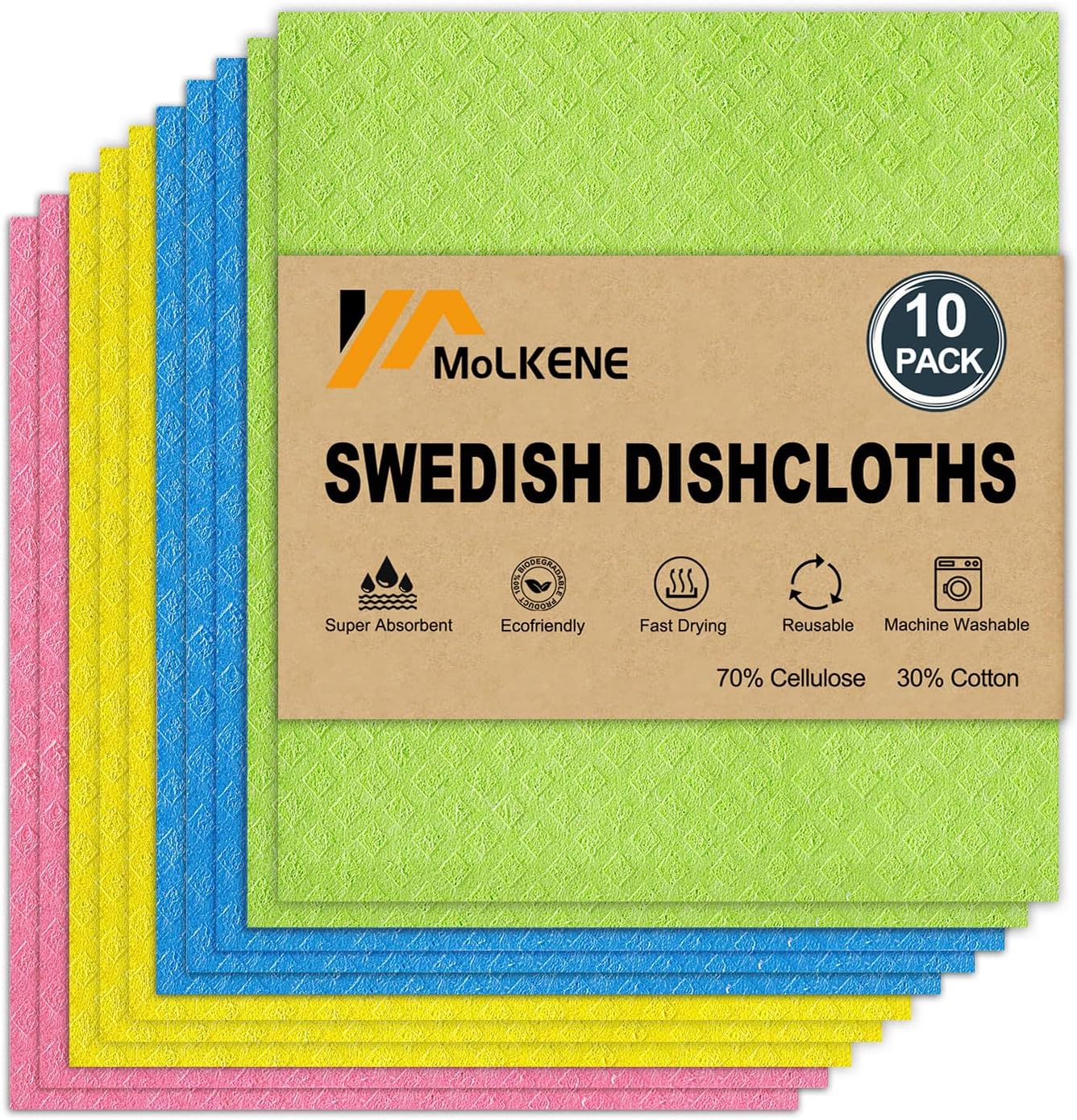 10 Pack Ultra-Absorbent Swedish Dishcloths | Quick Drying