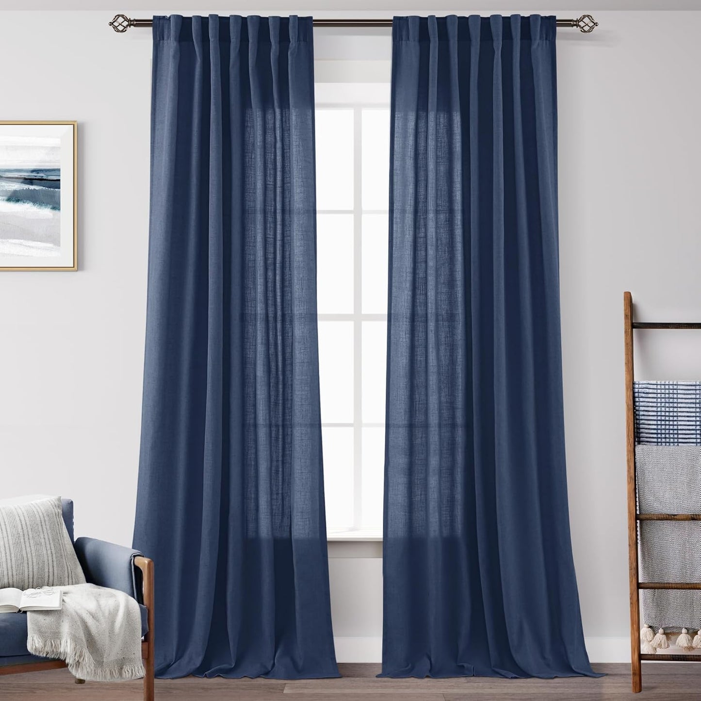 Navy Blue Curtains 102 inch Length for Bedroom and Living Room