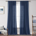 Navy Blue Curtains 90 in Length 52W x 90L - Light Filtering Linen Look