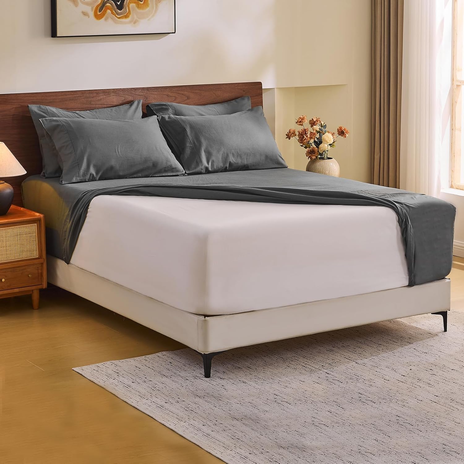 MEISHANG King Size Linen Sheets Set - Soft, Durable, Breathable