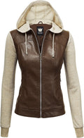 Womens Faux Leather Moto Biker Jacket with Hoodie - Versatile Style