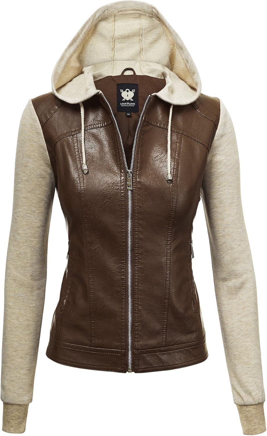 Lock and Love Women's Faux Leather Moto Biker Jacket with Hood