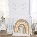 Neutral Boho Rainbow Crib Bedding Set 4pc - Soft Modern Macrame