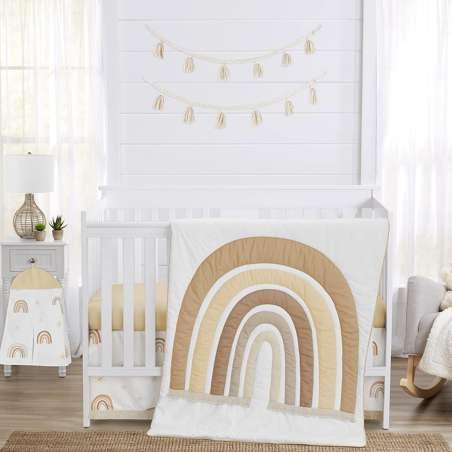 Neutral Boho Rainbow Baby Crib Bedding Set for Modern Nurseries