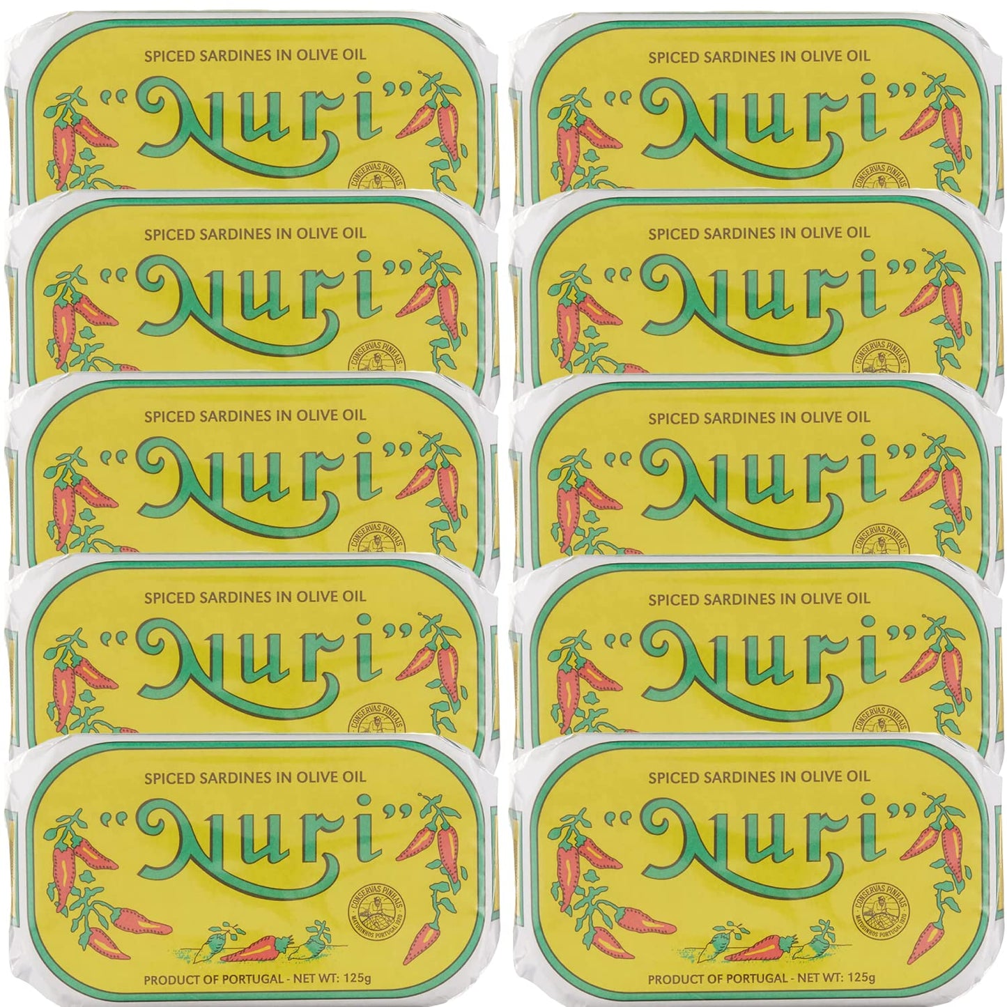 NURI Portuguese Sardines in Spiced Olive Oil - 10 Pack Delight